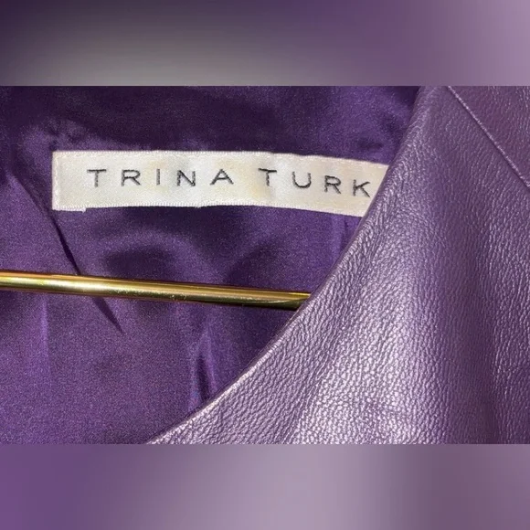 Trina Turk Purple 100% Leather Sleeveless Top P2P 18” - Picture 4 of 4